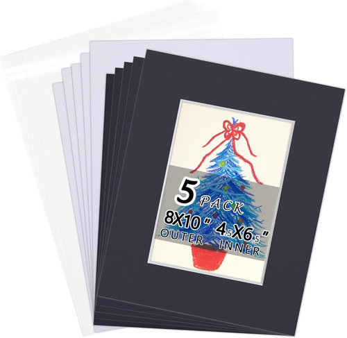 Acid-Free 5 Pack 8X10 Pre-Cut Mat Board Show Kit for 5X7 Photos, Prints - Picture 8 of 12