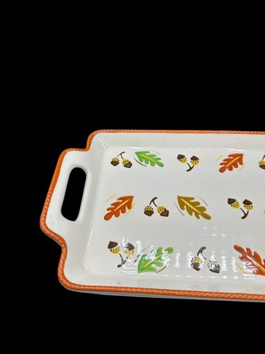 Temptations by Tara Seasonal serving platter Fall leaves acorns 17.5" x 8" - Imagen 3 de 12