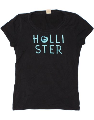 HOLLISTER Womens Graphic T-Shirt Top UK 12 Medium Black Cotton CH41