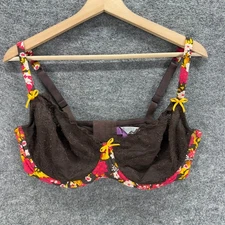 Adore Me Bralette Bra Women 40DDD Brown Floral Lace Underwired Opaque Hook & Eye