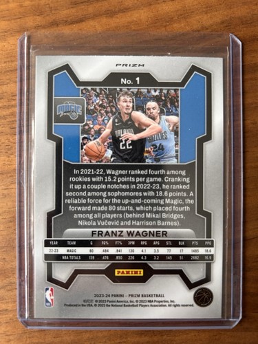Franz Wagner 2023-24 Panini Prizm Orange Cracked Ice #1 Orlando Magic Parallel - Bild 2 von 2
