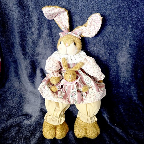 Vintage Mr & Mrs Bunny Rabbit Plush Stuffed Country Dressed 16" Sitters Easter - Picture 16 of 24