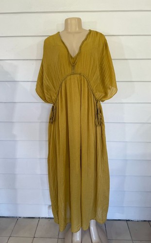 NEW ZARA WOMEN MUSTARD KAFTAN Yellow 100% Cotton MIDI DRESS Size M L Y1118 - Picture 2 of 23