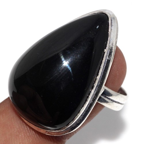Black Obsidian 925 Silver Plated Ring Us 10.5 Gift Jewelry AU V043