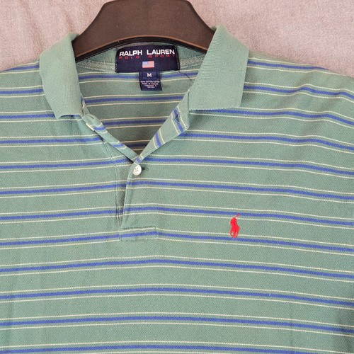 POLO VINTAGE RALPH LAUREN SPORT VERDE A RIGHE POLO GOLF SHIRT COTONE TAGLIA M - Foto 2 di 7