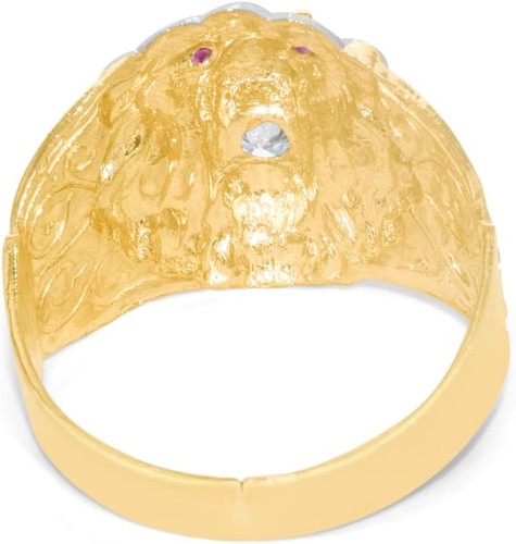 Floreo 10k Yellow Gold 19.4mm Lion Face Two-Tone Ruby Eyes CZ Ring, Sizes 6-14 - Picture 4 of 5