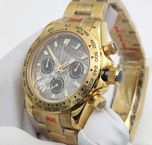 Gold Meteorite Dial Seitona w/ VK63 Chronograph Racing Space Moon Watch Sub Men - Picture 6 of 8