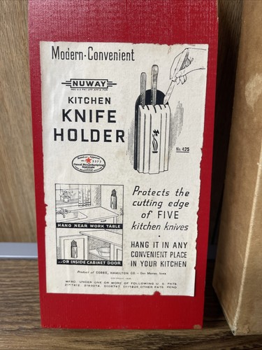 Vintage Nu Way Wooden Kitchen Knife Holder #425 Red & White Paint 5 Slots MCM - Picture 5 of 9