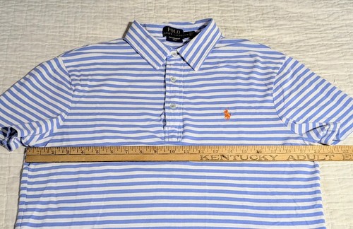 POLO Ralph Lauren Featherweight Mesh Short Sleeve Golf Polo Shirt Blue Striped - Picture 10 of 16