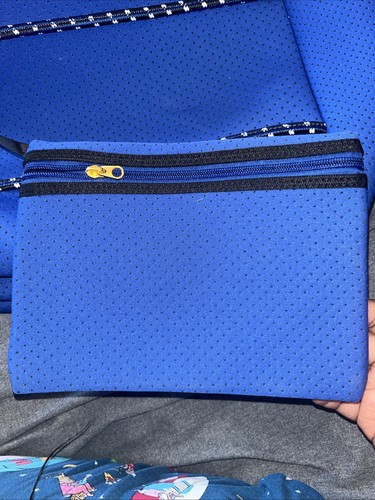 Blue & Black Neoprene Travel/Beach shoulder bag Tote w Small Bag - Picture 7 of 8