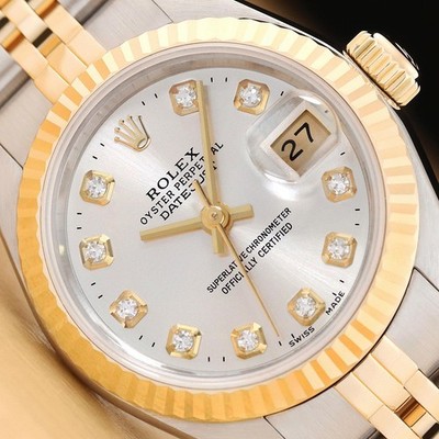ROLEX LADIES DATEJUST 69173 SILVER DIAMOND 18K YELLOW GOLD