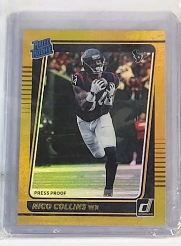 2021 Donruss Nico Collins Rated Rookie Press Proof Premium Gold Holo #280 Texans - Picture 2 of 3