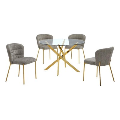 Best Quality Furniture Circular Clear Tempered Glass Dining Set w Fluffy Chairs