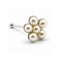 Blume Nasenstecker 6 Perlen Cluster 22G (0,6Mm) 925 Sterling Silber Kugel...