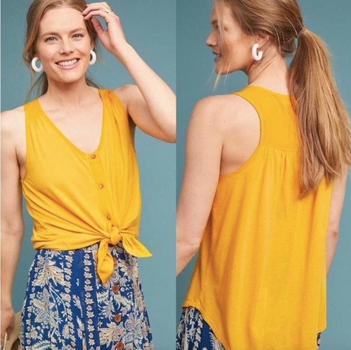 Nuevo Top Anthropologie t.la Sojourn Buttondown Talla Grande Amarillo Mostaza Elástico - Imagen 3 de 8