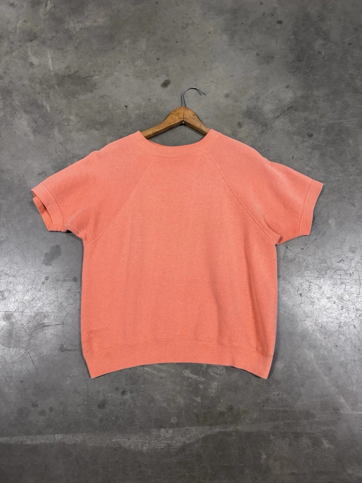 Sudadera De Colección Años 60 Naranja Desteñida Manga Corta Cuello Redondo Para Hombre Talla Grande Foto 2 de 4