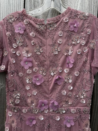 Mac Duggal Berry Sequin Floral Cocktail Midi Dress Size 8 $598 Pink - Picture 14 of 20