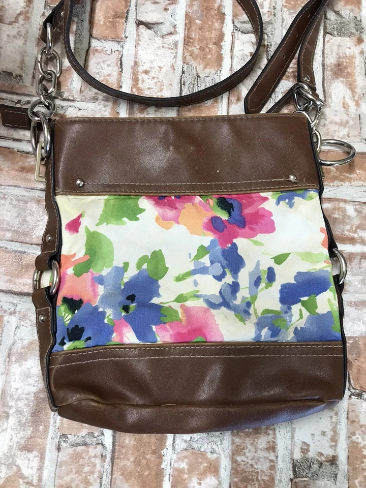 Bolso Bandolera Chaps by Ralph Lauren Vegano Marrón Multicolor Floral Cartera 9"X9" Foto 4 de 4