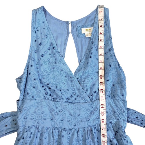 Robe midi bleue à volants MAEVE Anthropologie à oeillets TAILLE 10 P poches bleues à volants - Photo 16/18