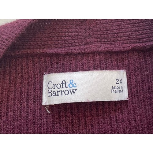 Croft & Barrow Cotton Blend Long Open Cardigan, Burgundy Red, Pockets, Size 2X - Picture 7 of 11