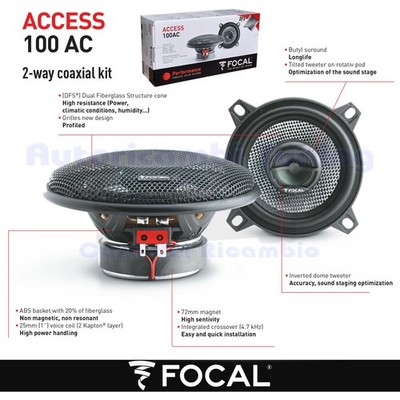 FOCAL ACCESS 100 AC Lautsprecher 2 Wege Koaxial 100mm 80w/40rms Schwarz