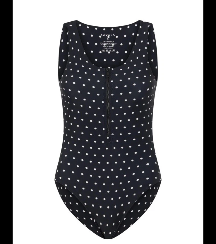 Traje de Surf Kavala Marseille Zephyr Negro Blanco Lunares Una Pieza Cremallera Pequeño Foto 3 de 4