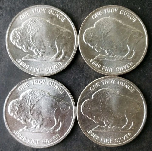 Lot of Four 1oz Silver Buffalo Rounds