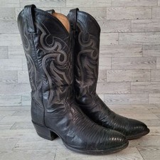 Men's Vintage Tony Lama Western Black Teju Lizard Leather Cowboy Boots Size 9 D