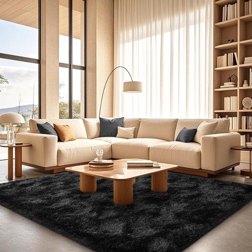 Large Black Fluffy Rugs for Living Room 8x10 ft - Ultra Soft Faux Fur Area Ru... - Picture 6 of 9