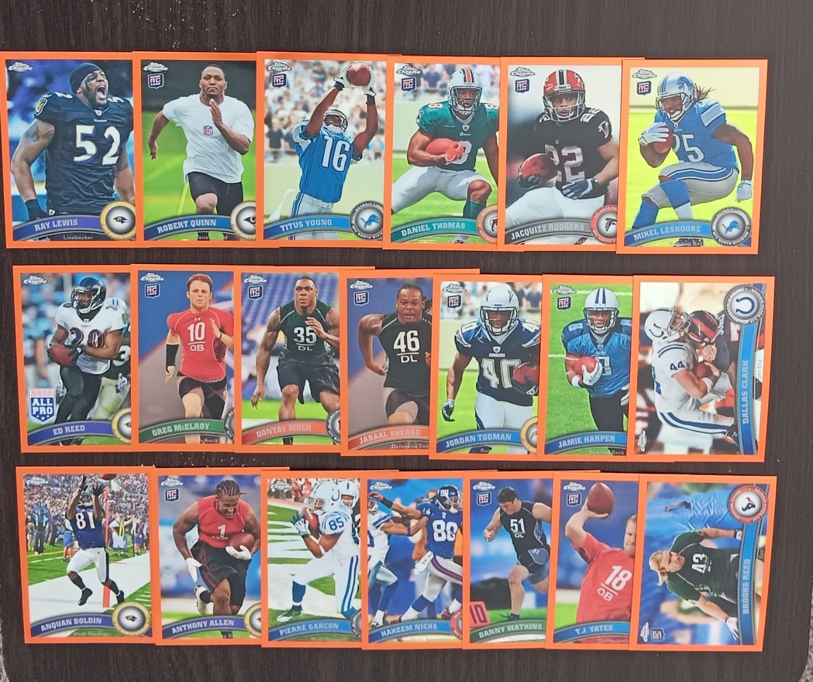 2011 Topps Chrome - ORANGE REFRACTORS - RAY LEWIS ED REED HOFers + ROOKIES 