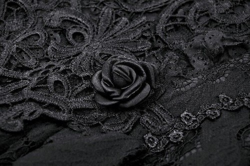DARK IN LOVE Women Black Punk Gothic Strap Rose Bloom Dovetail Lace Party Dress - Picture 15 of 20