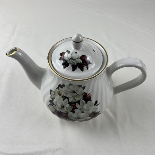 Teiera corona dorata, Cina fine, Glynda Turley, Gardenia, bianco floreale - Foto 11 di 15