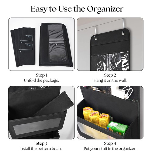 Organizer Sopra Porta con 4 Tasche di Grande Capacità, Organizzatore da Appendere Portaoggetti... - Foto 4 di 6