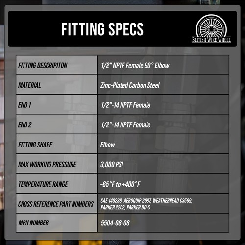 1/2" NPTF Female 90 Degree Elbow Hydraulic Fitting, 5504-08-08, 2 pcs - Picture 3 of 5