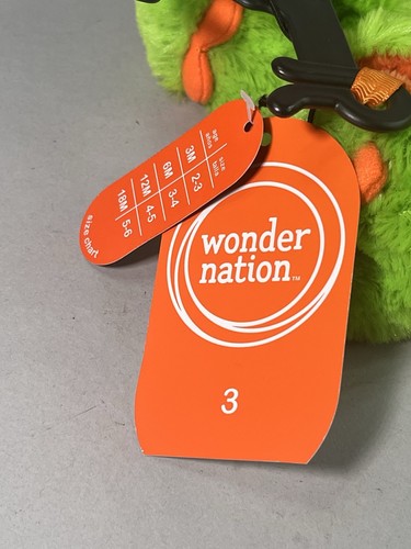 Wonder Nation Plush Green & Orange Monster Claw Baby Infant Slippers Size 3 - Picture 2 of 8