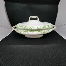 Antique John Maddock & Sons Jeweled Holly Berry Mistletoe Christmas Covered Dish