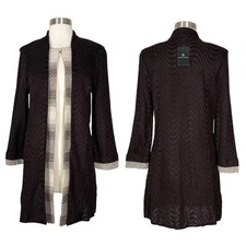 NEW Ming Wang | Brown Tan Knit Long Sleeve Lightweight Work Sweater Jacket XS