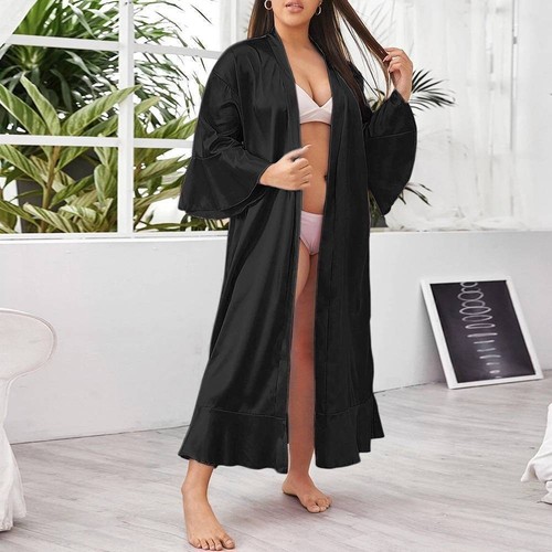 Übergröße Damen Satin Bademantel Kimono Morgenmantel Lang Nachtwäsche Negligee - Bild 9 von 15
