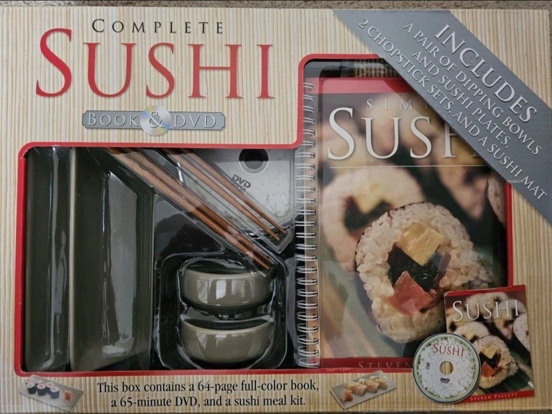 Complete Sushi Set Book & DVD Sushi Dipping Bowls Plates Chopsticks Rolling Mat
Opens in a new windo