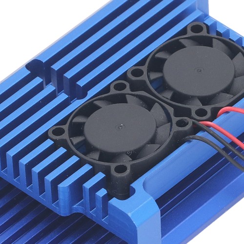 Blue Aluminum Alloy Case With Heatsink Cooling Fan For Pi4 Motherboard Good - Afbeelding 8 van 23