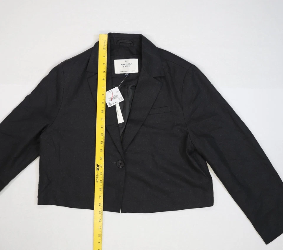 Blazer American Eagle para mujer XL negro mezcla de lino recortado botón único cuadrado Foto 2 de 4