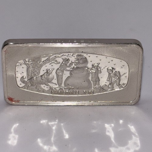 Franklin Mint Solid Sterling Silver Bar.925 500 grains 1974 Christmas Snowman - Picture 3 of 6