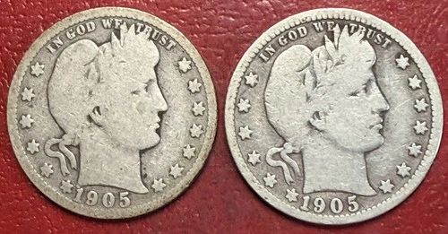 Pair of 1905-S Barber Quarters. (2) Better Dates.