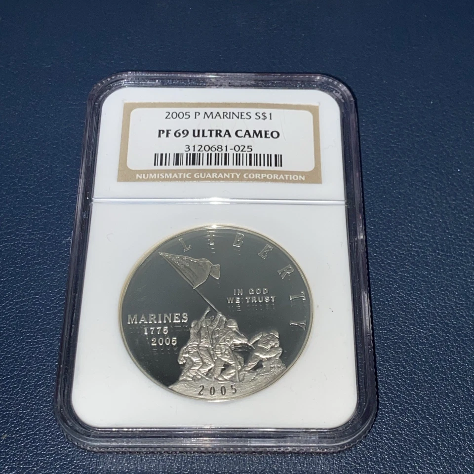 2005 P Marine Corps Silver Proof Dollar NGC PF69 Ultra Cameo - Image 2 of 4