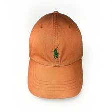 Vintage POLO Ralph Lauren Hat Leather Strap Orange w/ Green Pony Cap Big  Tall