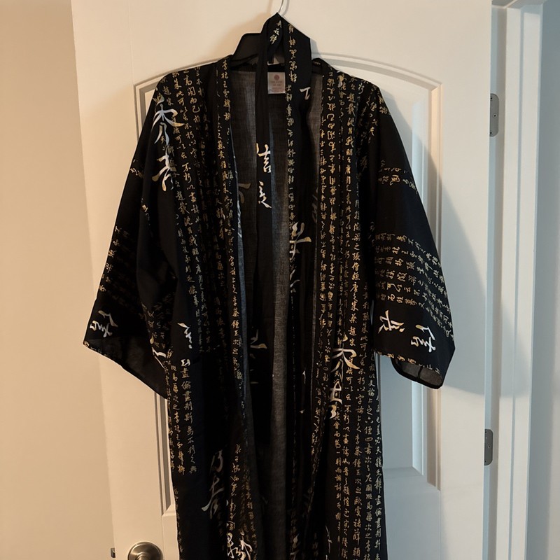 Men Art Kimono Yukata 100%Cotton Japanese Bathrobe Gown 45" W Belt Sz Large