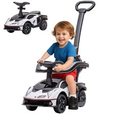 Licensed Lamborghini 2-in-1 Toddler Push Ride On Car Horn Storage White