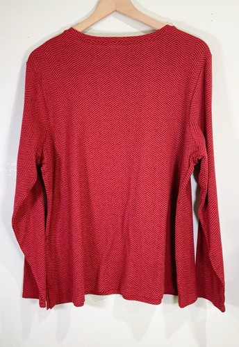 J Jill Long Sleeve Pima Cotton Crew Neck Tee Shirt Red Black Chevron Size 2X - Picture 2 of 8