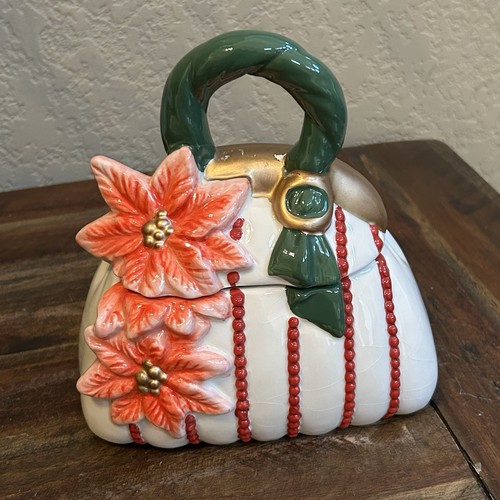 David’s Cookies Keramik Urlaub Handtasche Glas - Weihnachtsstern Streifen Dekor Handtasche - Bild 1 von 13