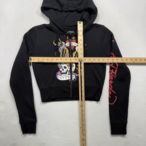Ed Hardy NYC Full Zip Skull Jacket Cropped Hoodie Y2K 90s Tattoo Art Women's S - Imagen 3 de 7